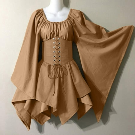 

Feiboyy For Womens Trumpet Sleeve Irish Shirt Dress With Corset Traditional Dress Women M Gothic Retro Long Sleeve Corset Dress