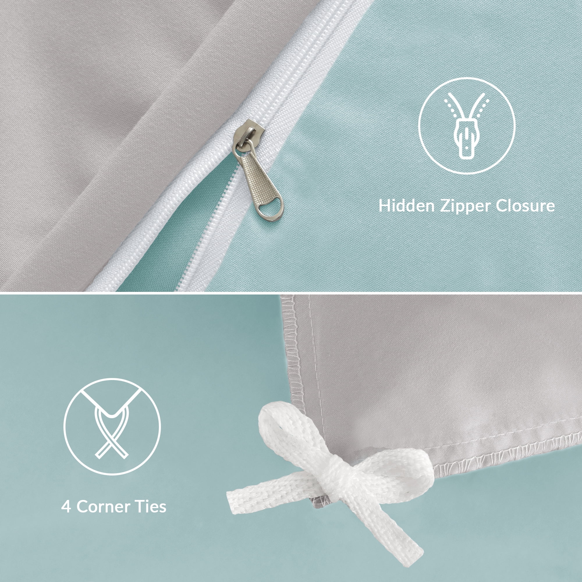 Exclusivo Mezcla Twin Bedding Duvet Cover Set, 2 Pieces Lightweight Comforter Cover with Pillow Sham (Light Green and Light Grey)