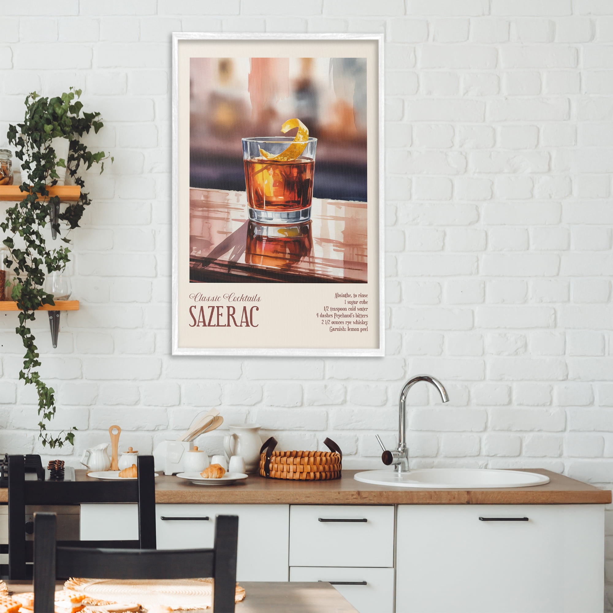 Stupell Industries Sazerac on Reflective Surface White Framed Giclee Art, design by Andreas Magnusson