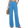 thumbnail image 3 of DORKASM Women Linen Pants Straight Leg Summer Lightweight Trousers High Waist Causal Loose Fit 2026 Pants Vocation Beach with Pockets Blue S, 3 of 6