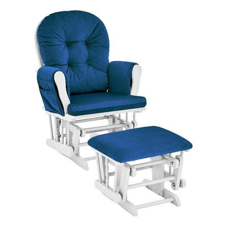 Pemberly Row Wood and Fabric Glider and Ottoman in White and Navy