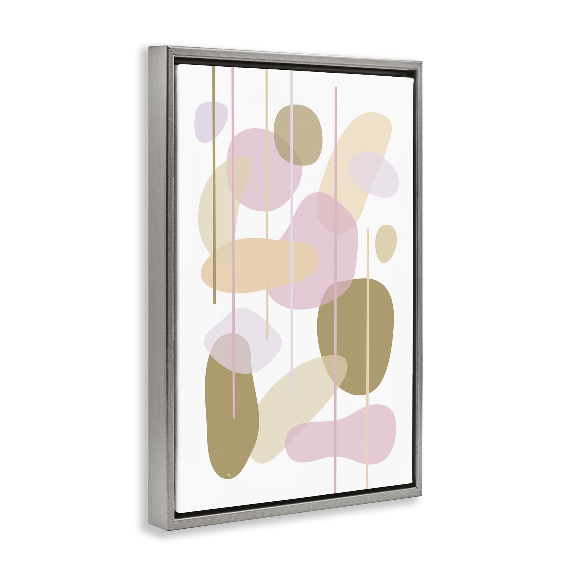 Stupell Industries Oblong Opaque Shapes Abstract Painting Gray Floater Framed Canvas Art Print Wall Art, 21 x 31