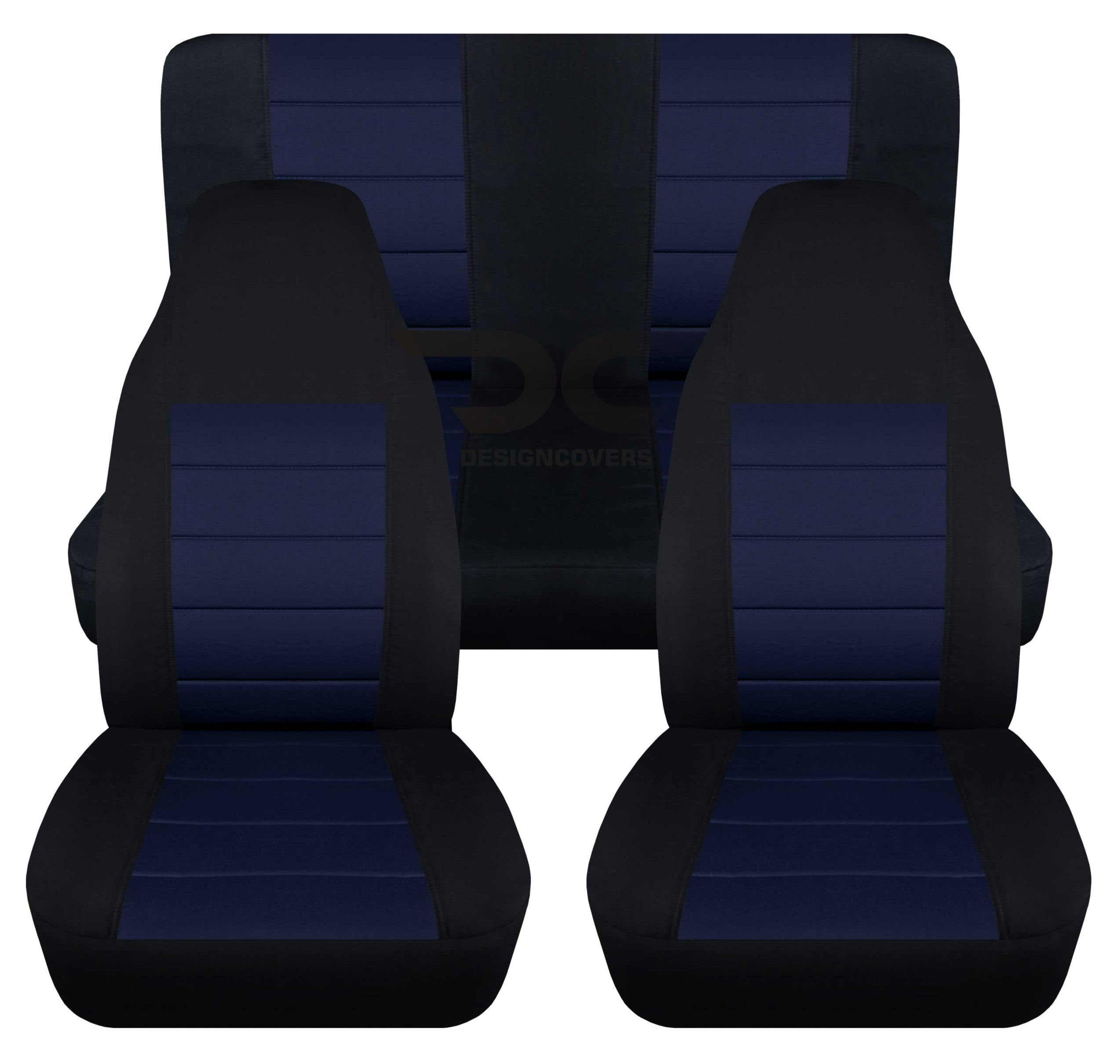 T208-Designcovers Compatible with 1997-2002 Jeep Wrangler TJ 2door Seat  Covers:Black and Navy Blue - Full Set Front&Rear 