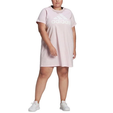 adidas Women's Cotton Badge Of Sports T-Shirt Dress Pink Size 2X