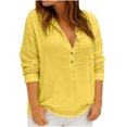 thumbnail image 2 of Yxbdin Plus Size Linen Shirts for Women 3/4 Sleeve Deep V Neck Blouses Button Down Collared Tops Dressy Casual Loose Fit Clothes Yellow L, 2 of 6
