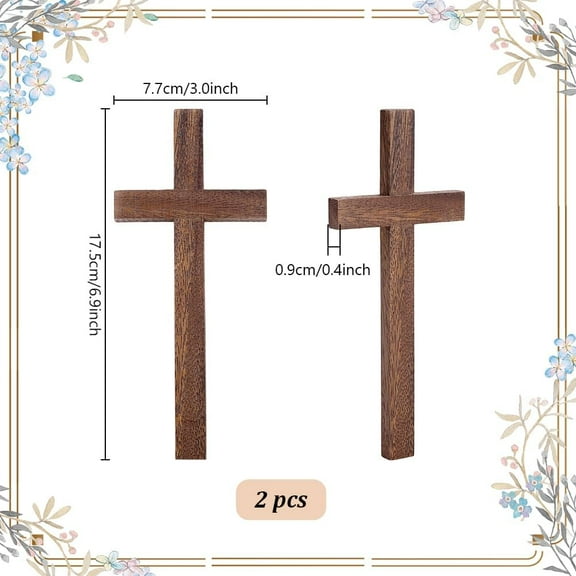 2pcs Walnut Wooden Crosses 6.8 inch Wood Cross Solid Wooden Hand Cross Rustic Cross Brown Crucifix Hand Held Cross for Easter Church Home Room Weddings Party Wall Decor