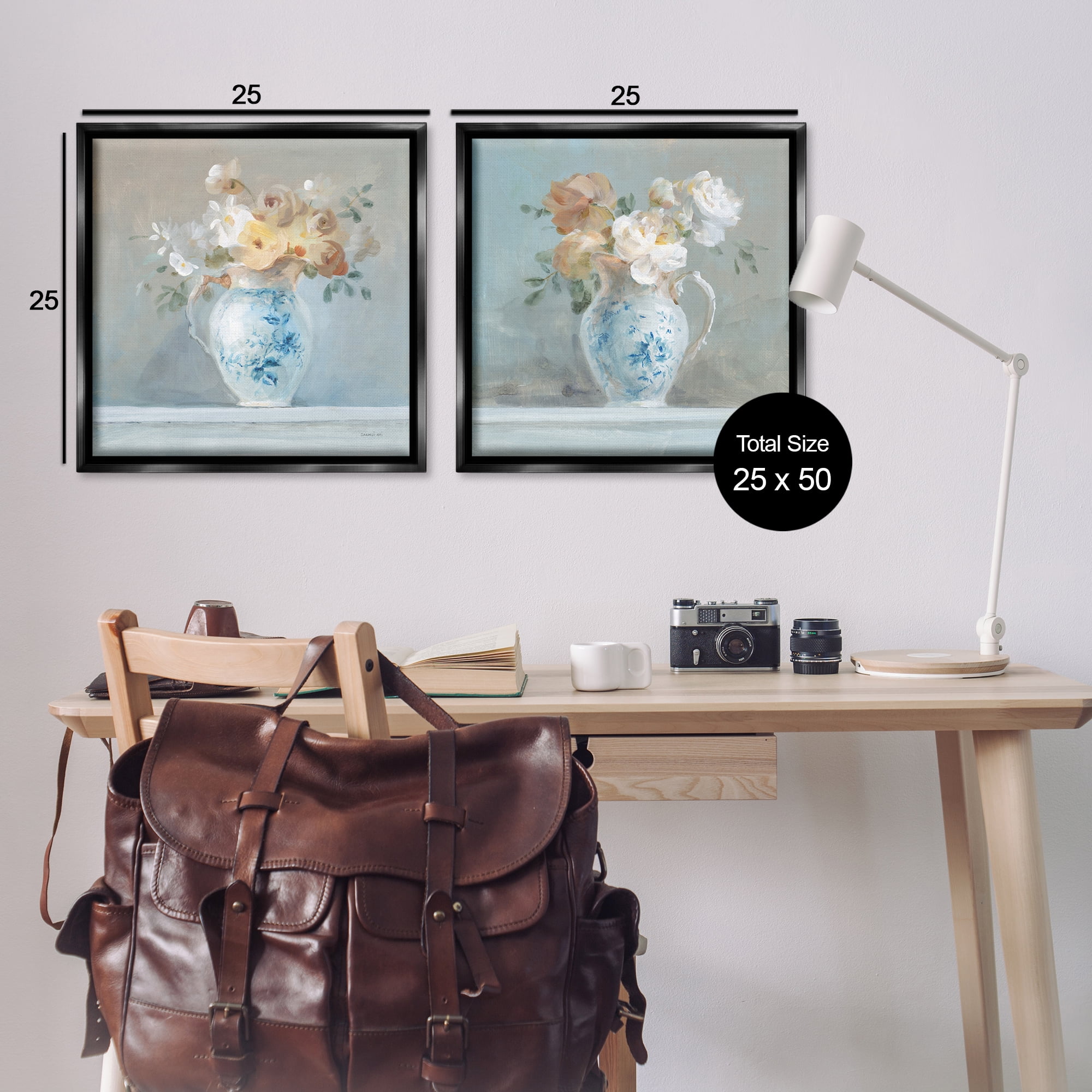 Stupell Industries Heirloom Bouquet Pitcher Plants & Flowers Painting Black Floater Framed Canvas Art Print Wall Art, 25 x 25, Set of 2