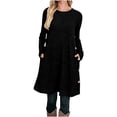 thumbnail image 2 of Mikilon Robe Boutonnée à Manches Longues, Col Rond, Ample, Confortable, avec Poches pour Femmes, Automne, 2 of 9
