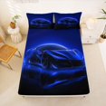 thumbnail image 5 of Manfei Speed Car Queen Sheets,Navy Blue Neon Light Print Queen Sheet Sets,4 Pieces,1 Flat Sheet, 1 Fitted Sheet and 2 Pillowcases, 5 of 6
