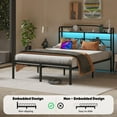 thumbnail image 6 of NISIEN King Size Bed Frame with LED Storage Headboard & Charging Station, Metal Platform Bed, Black, 6 of 12