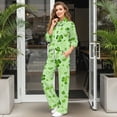thumbnail image 3 of SCRAWLGOD St. Patrick's Day Shamrock Heart Print Green Women 2 Piece Outfits Fall Winter Stylish Turtleneck Drawstring Top Wide Leg Pants Lounge Set Leisure Travel Vacation Clothes Sweatsuits, L, 3 of 7