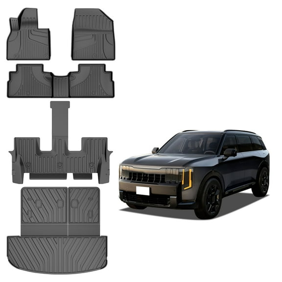 DIKSOAKR Floor Mats and Trunk Mat with Backrest Mat For Kia Telluride 2020-2025 7&8 Seats Trunk Mat Cargo Mat Cargo Liner Back Seat Cover Protector 2024 Telluride Accessories