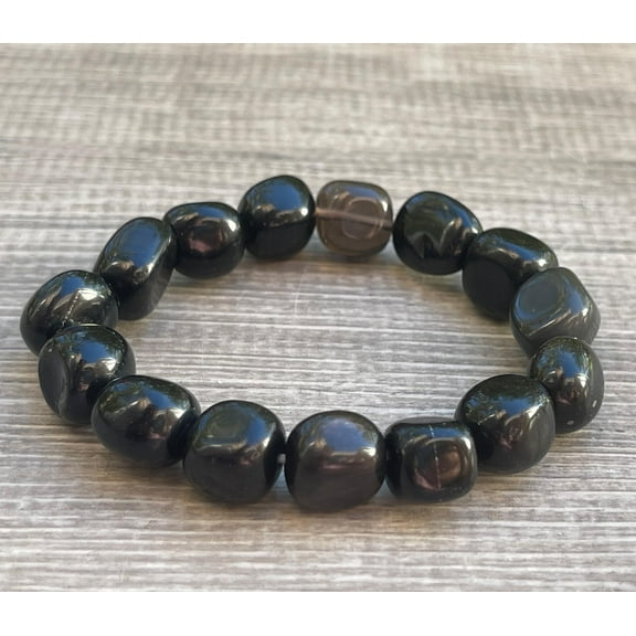 Black Obsidian Crystal Nugget Bracelet, Wholesale Genuine Black Obsidian Tumbled Gemstone Bracelet, Gift for Men & Women (1)