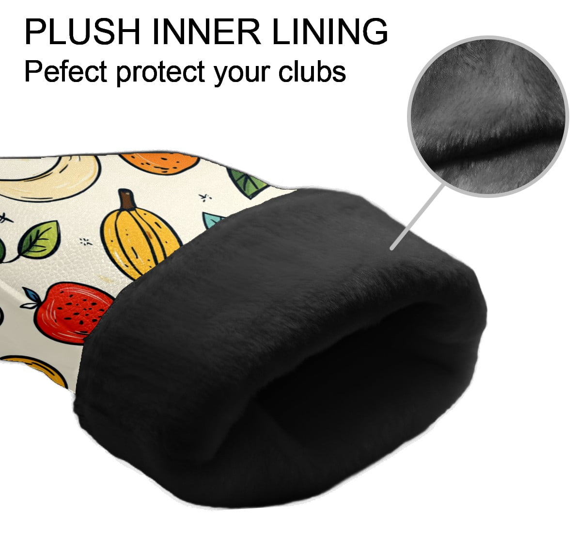 Golf Club Covers PU Leather Waterproof Head Covers for Fairway Woods Hybrids Fruit Pattern Unisex Fits Most Brands