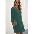 thumbnail image 4 of Women's Green Split V Neck Ruffled Sleeves Shirt Dress, 4 of 13
