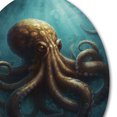 thumbnail image 3 of Designart "Octopus Under the Sea in Brown and Blue" Animals Octopus Metal Round Wall Art, 3 of 5