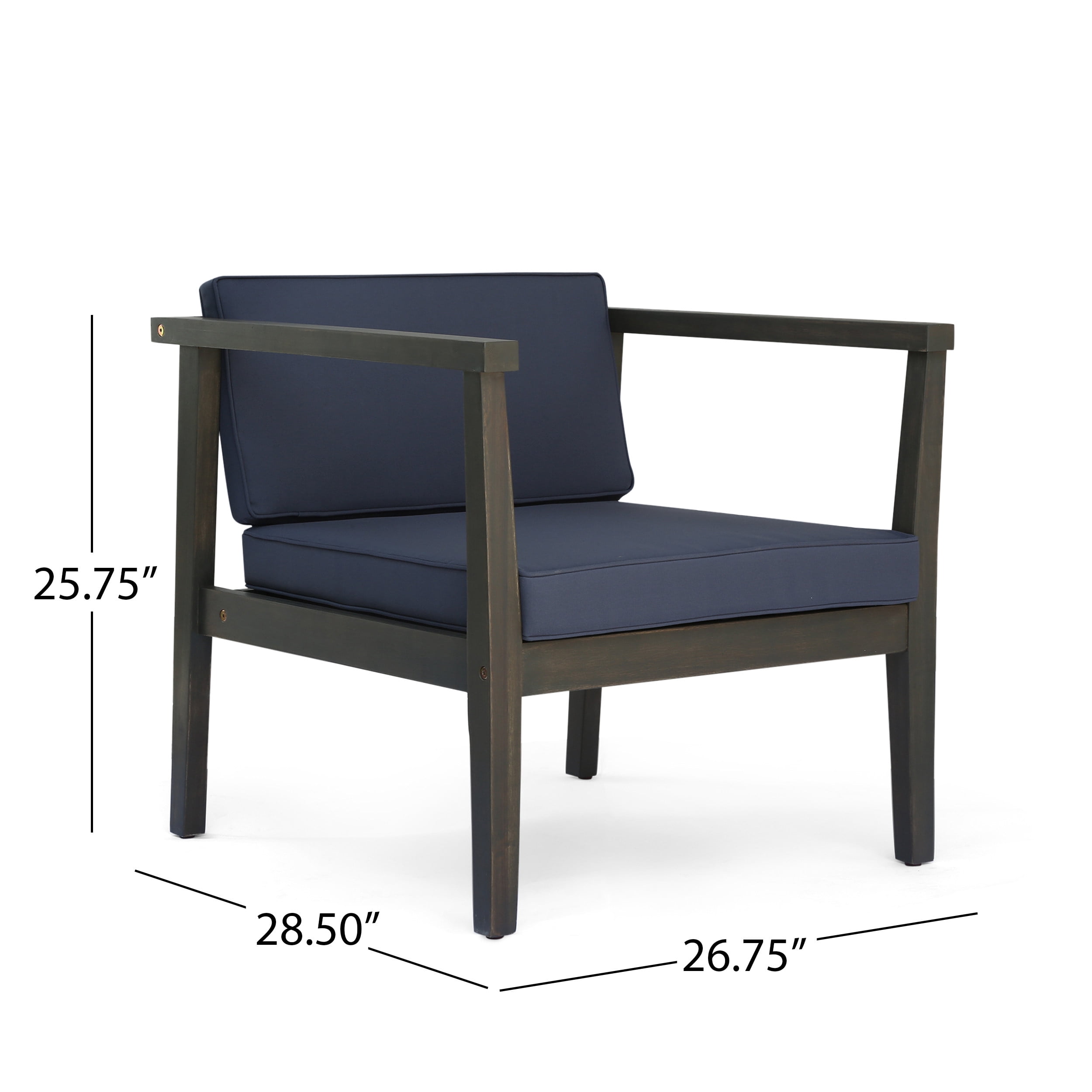 Outdoor Acacia Wood Club Chair Set of 2, Leisure Single Seats for Patio Garden, Gray and Dark Gray