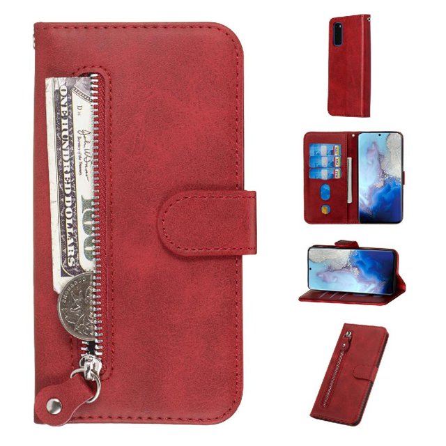 Estuche de Cuero PU con Cierre para Samsung Galaxy S20 5G , Funda Protectora con Billetera y Correa