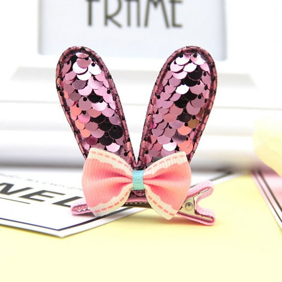 HONITANO 4Set Sparkly Sequin Hair Barrettes Rosy Pink Bunny Ear Clips For Women Kids