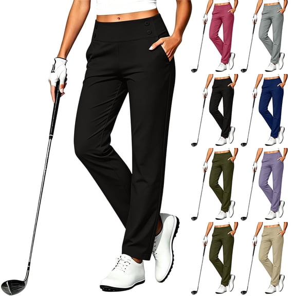 Purcolt Women's High Waisted Golf Pants Straight Leg Pull On Trousers with Angled Side Pockets for Work, Walking, Travel and Casual Everyday Wear