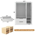 thumbnail image 2 of Blotout 3 Door Wardrobe Closet with Mirror & LED Lights, Bedroom Armoire with 2 Drawers and Multi-Layer Shelves , Modern Wooden Armoire Wardrobe Closet with Hanging Rod for Bedroom, 2 of 7