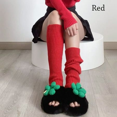 1 Pair Women Girls Winter Gaiters Autumn Long Footless Socks Leggings Leg Warmers Knee High Socks RED