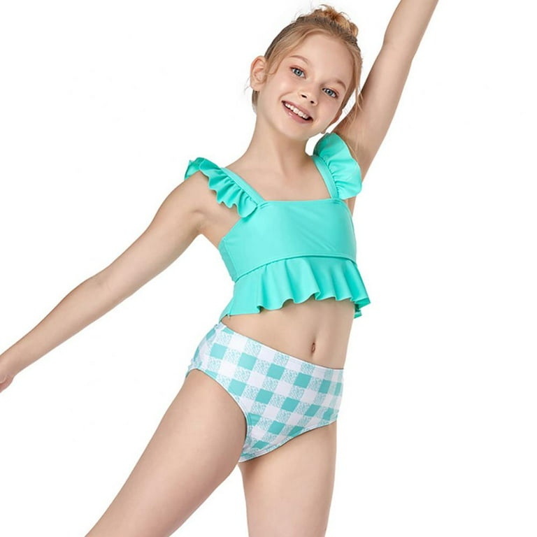 Bullpiano Princess Toddler Girl Swimsuits Two-pieces Bathing Suits Plaid  Bottoms Beach Wear Kids Sunsuit Tankini Suit 2-12 Years 8-10 Years 