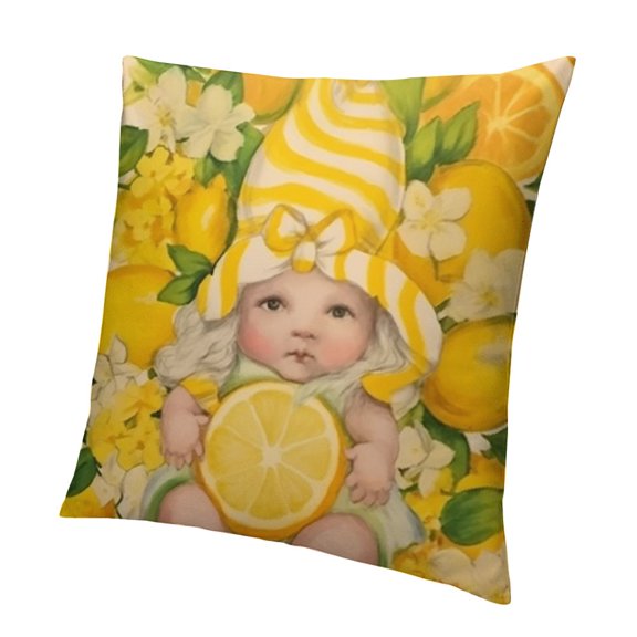 Gnome Pillow Covers Yellow Buffalo Stripes with Truck Tropical Flowers Green Leaves Throw Cases