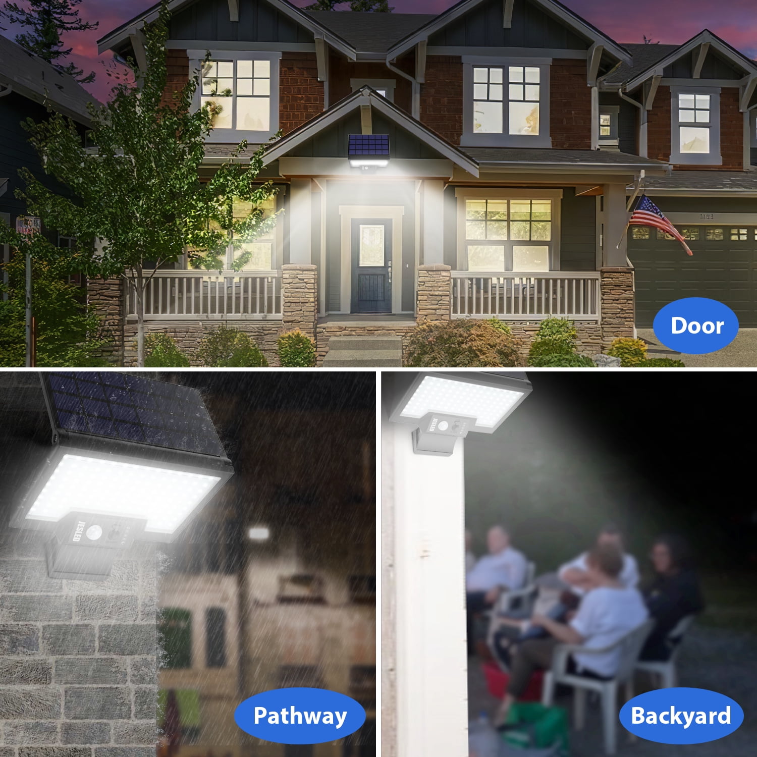 JESLED 108LEDs Solar Lights Outdoor Motion Sensor, 4 Modes Solar Lights Outdoor, Type-C Charging Solar Powered Durable Wall Lights for Patio Yard Pathway Garage, 2 Pack