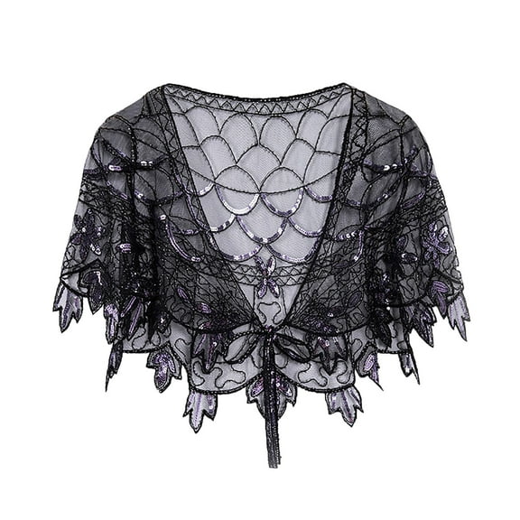 Felirenzacia Women’s Vintage Lace Embroidered Shawl Cape – Elegant Floral Sequin Mesh Wrap Scarf for Party, Wedding, Evening Dress Accessory