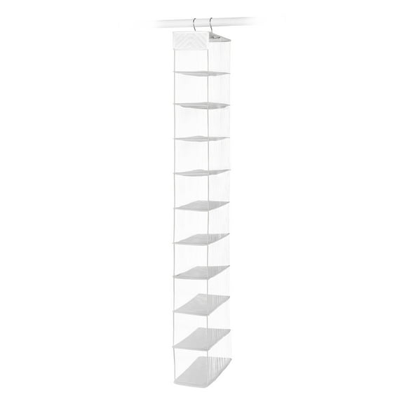 Whitmor 10-Section Hanging Shoe Shelf Closet Organizer - Clear with White Trim - Adult Use