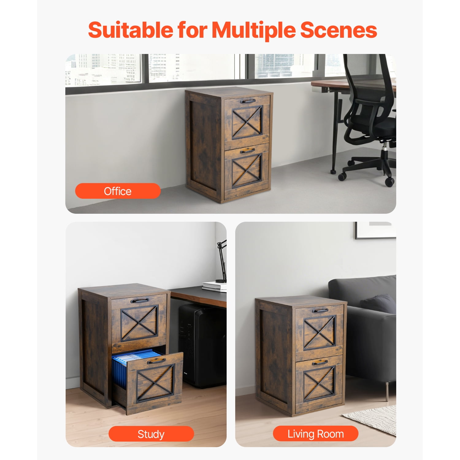 KFFKFF Dual Drawer File Organizer, Vertical Storage Units for Home Workspace, Robust Cabinet with Adjustable 2-Tier Hanging Bar, Suitable for A4/Letter/Legal Size Documents, Simple Assembly