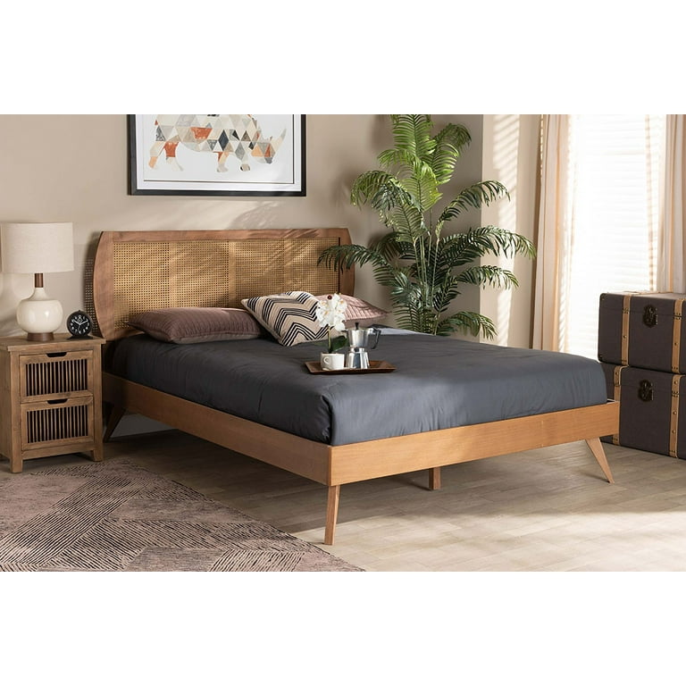 Baxton Studio Asami Mid-Century Modern Walnut Brown Finished Wood and Synthetic Rattan King Size Platform Bed Baxton Studio Asami Mid-Century Modern Walnut Brown Finished Wood and Synthetic Rattan King Size Platform Bed