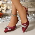 thumbnail image 6 of HaiMao Women's Rhinestone Bow Kitten Heel Pumps,Comfort Closed Pointed Toe Ankle Strap Slingback formal Sandals,for Wedding Evening Prom Heels Wine 6(36), 6 of 8