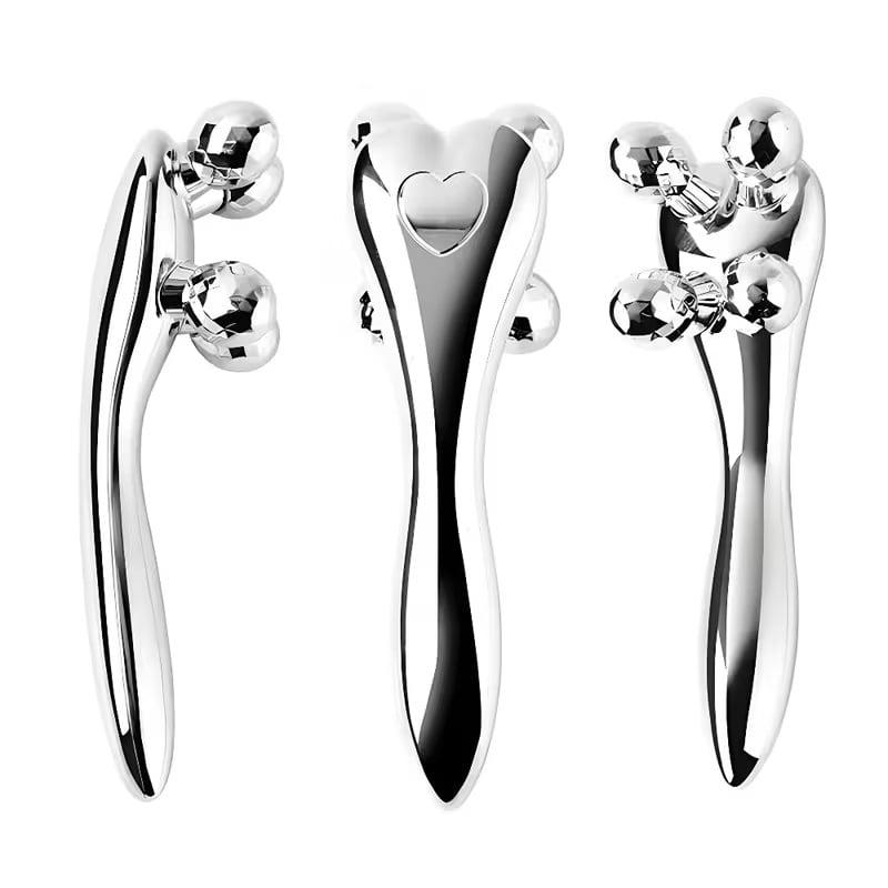Portable manual facial massage roller, non-powered beauty and skin care tool, silver non-electric massager