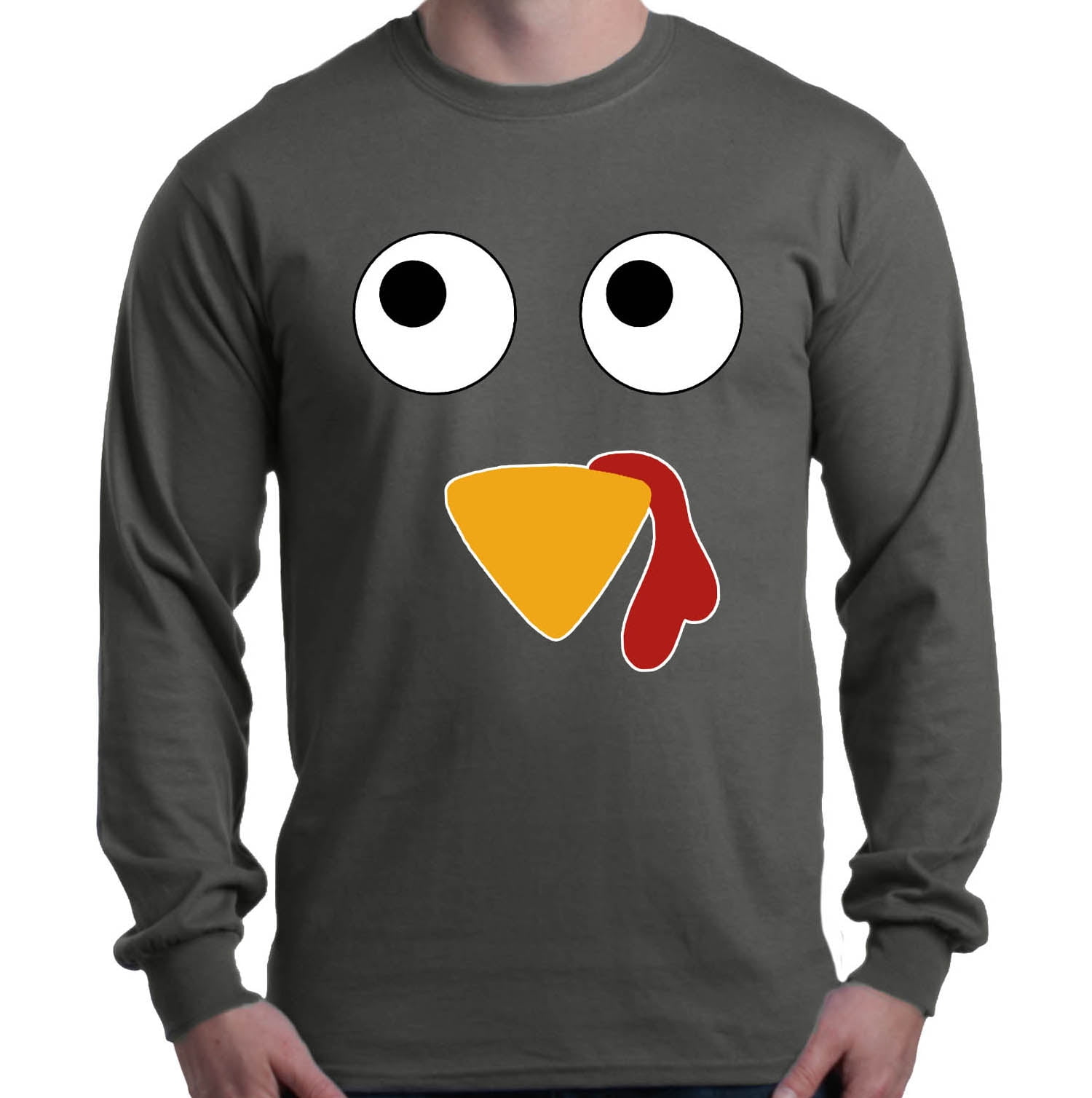Shop4Ever Shop4Ever Men's Turkey Face Thanksgiving Long Sleeve Shirt