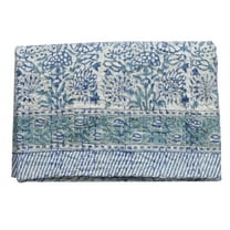 Vintage Queen Kantha Quilt Indian Block Print Quilt Cotton Kantha Throw Kantha Blanket Handmade Quilt King Size Kantha Bedspread White Quilt