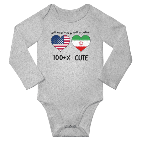 

50% American + 50% Iranian = 100+% Cute Baby Long Slevve Bodysuit Unisex Gifts (Gray 12-18 Months)