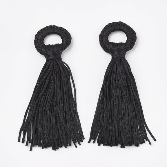 5pcs Polyester Tassel Big Decorations Black 98~110x24~26x10~15mm Hole: 14mm