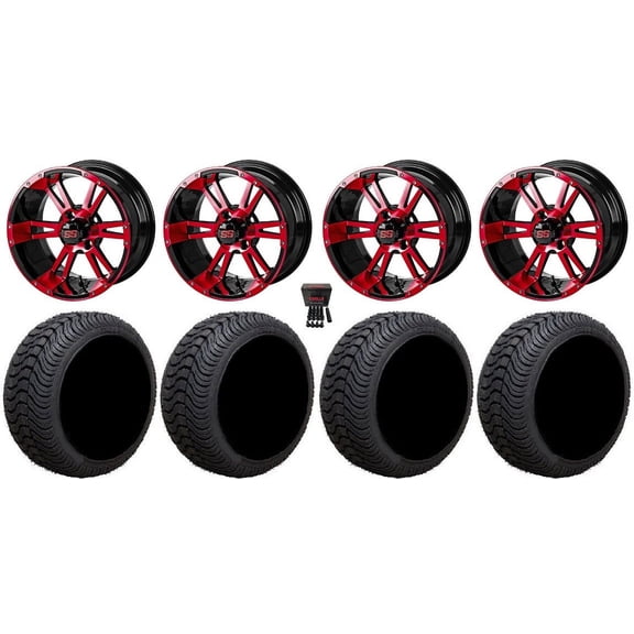 LSI Raptor 12" Golf Wheels Black/Red 215x50 Cruze Tires E-Z-GO & Club Car