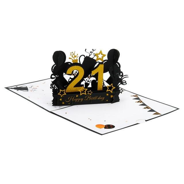 Tarjeta de cumpleaños 21, tarjeta de cumpleaños emergente, tarjeta de regalo, feliz cumpleaños 3D, negro y dorado