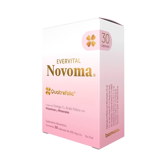 Bomuca - Evervital Novoma 30 Cápsulas, Suplemento Alimenticio, A base de Omega 3, Quatrefolic, Vitaminas y Minerales