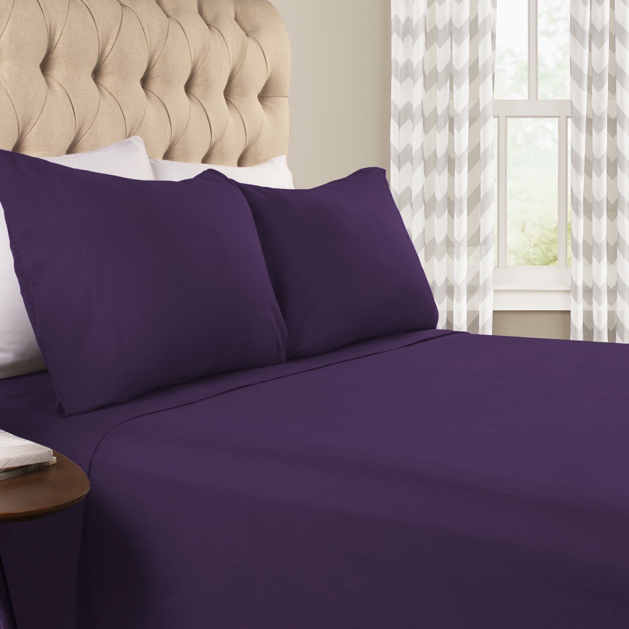 Luxury Cozy Flannel Solid Modern Sheet Set, Split King, Purple - Walmart.com