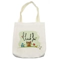 thumbnail image 1 of Animal Tote Bag, Little Birds Owl Worm and Sparrow and Flowers with Thank You Words Artwork Print, Cloth Linen Reusable Bag for Shopping Books Beach and More, 16.5" X 14", Cream, by Ambesonne, 1 of 2