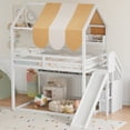 thumbnail image 4 of Harper & Bright Designs Full Size House Bed with Canopy and Slide, Wood Loft Bed with Built-in Bookshelves and Storage Staircase, White, 4 of 9