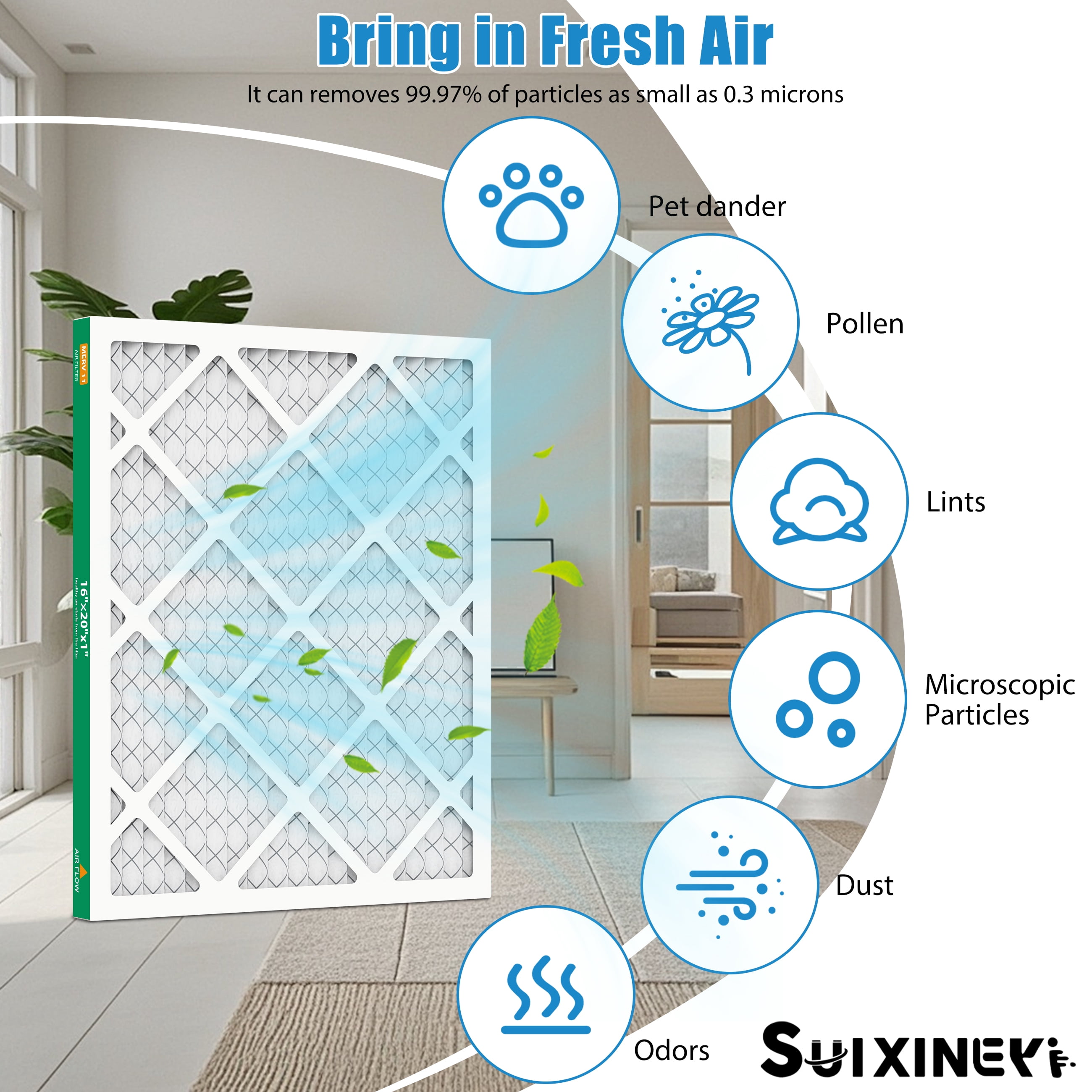 SUIXINEYI 16x20x1 HVAC Furnace MERV 11 Air Cleaning Filter Pleated Air Filters,4 Packs