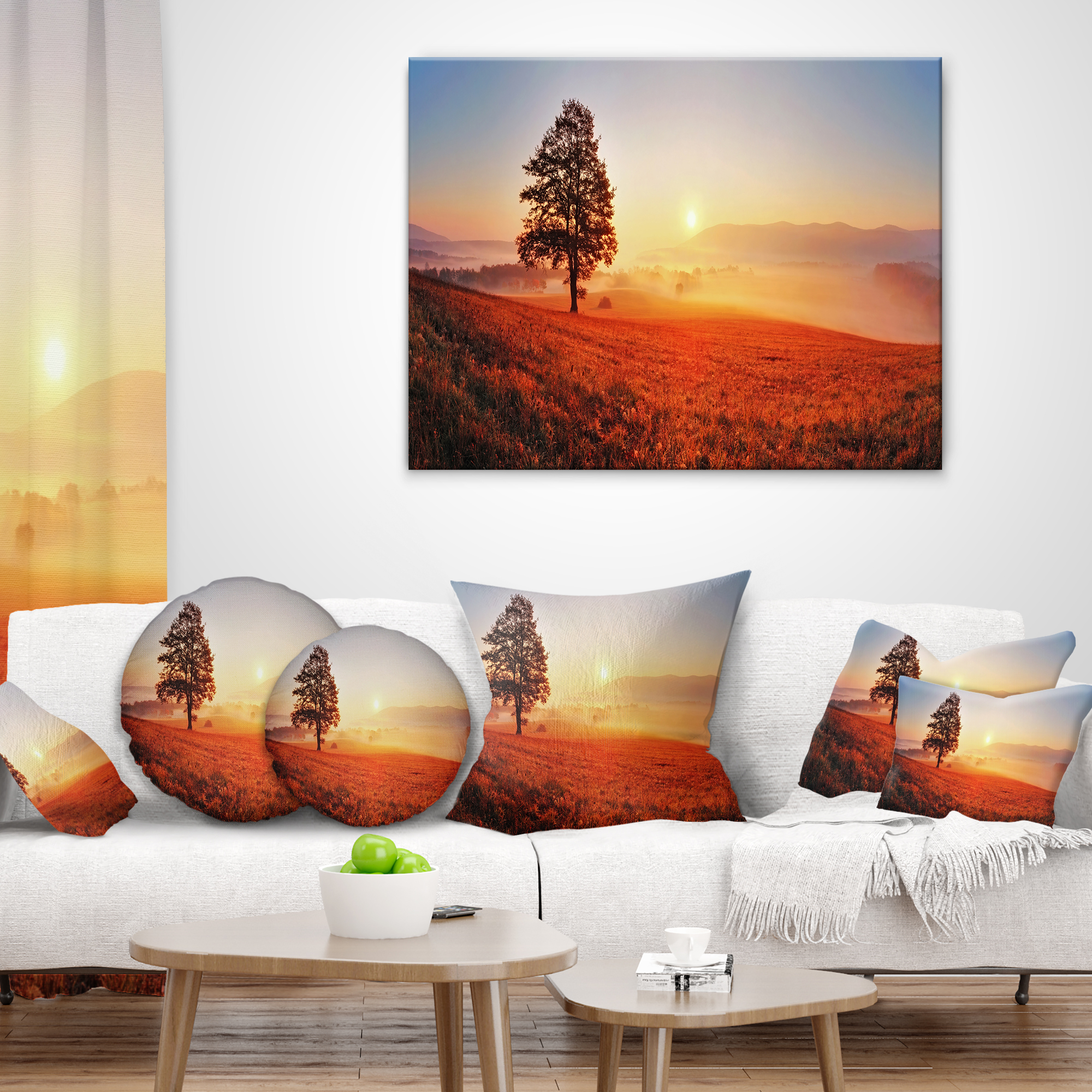 Designart Tree and Sun - Landscape Photography Throw Pillow - 16x16