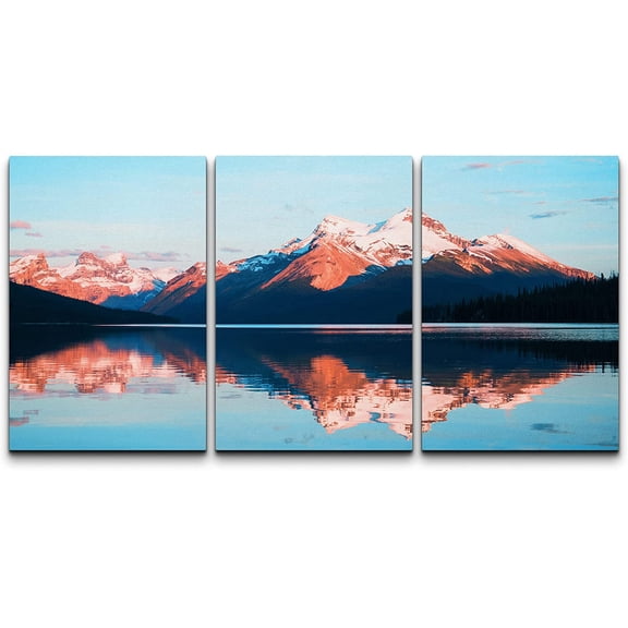 wall26 Canvas Print Wall Art Set Pastel Sunset Mountain Reflection Nature Wilderness Photography Realism Decorative Landscape Colorful for Living Room, Bedroom, Office - 16"x24" x 3