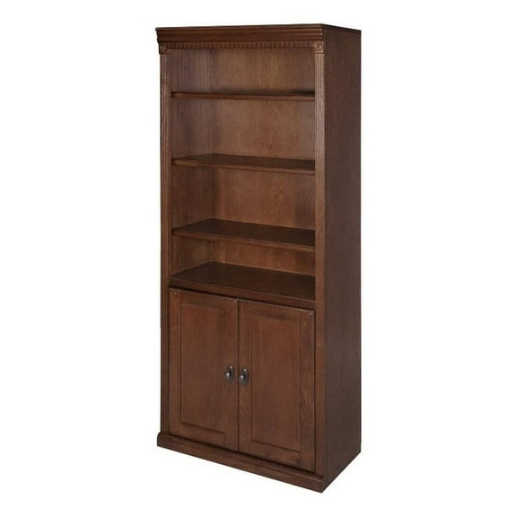 Beaumont Lane Transitional Wood Bookcase with Doors Storage Cabinet in Brown