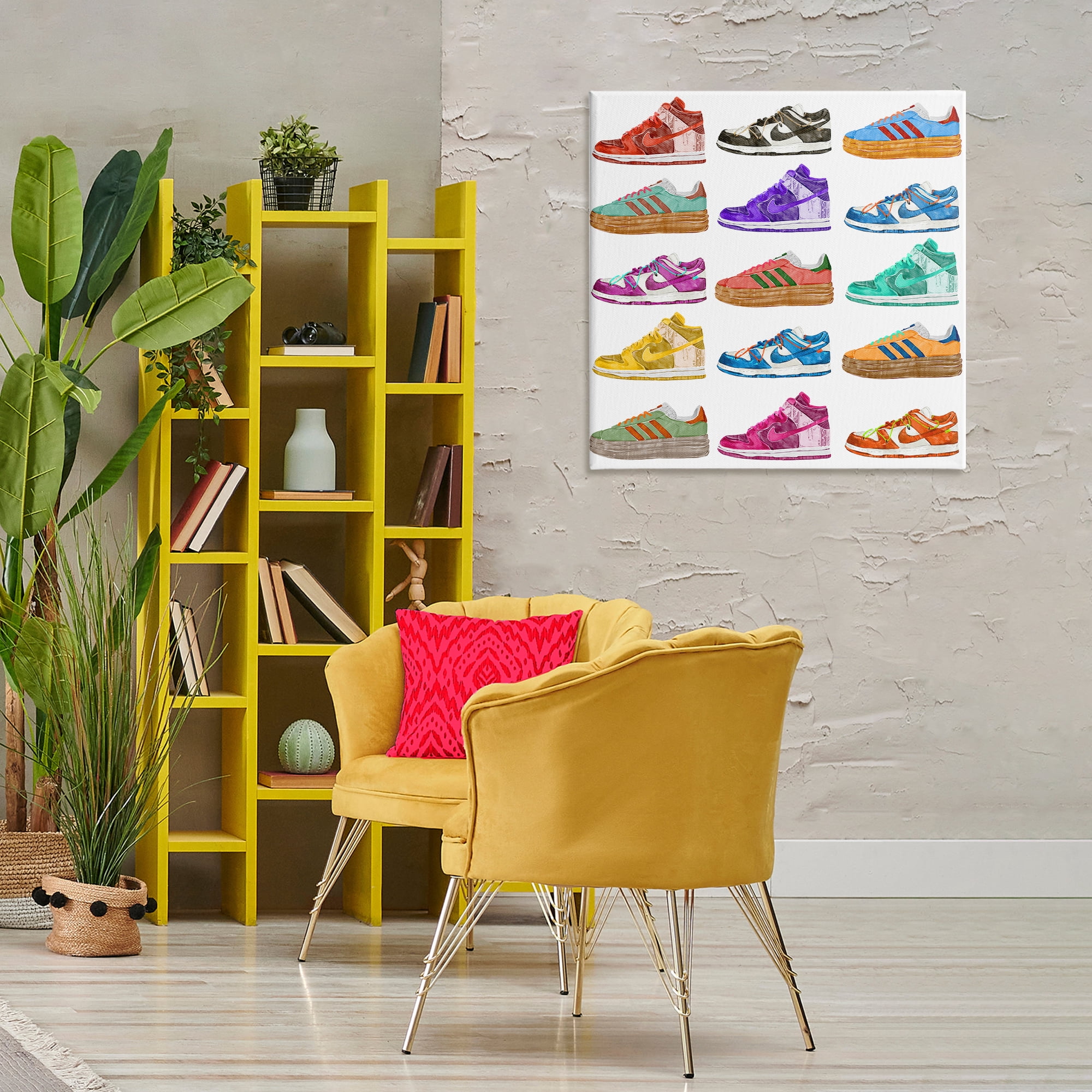 Stupell Industries Fashion Sneakers Array Fashion Painting Wrapped Canvas Art Print Wall Art, 30 x 30